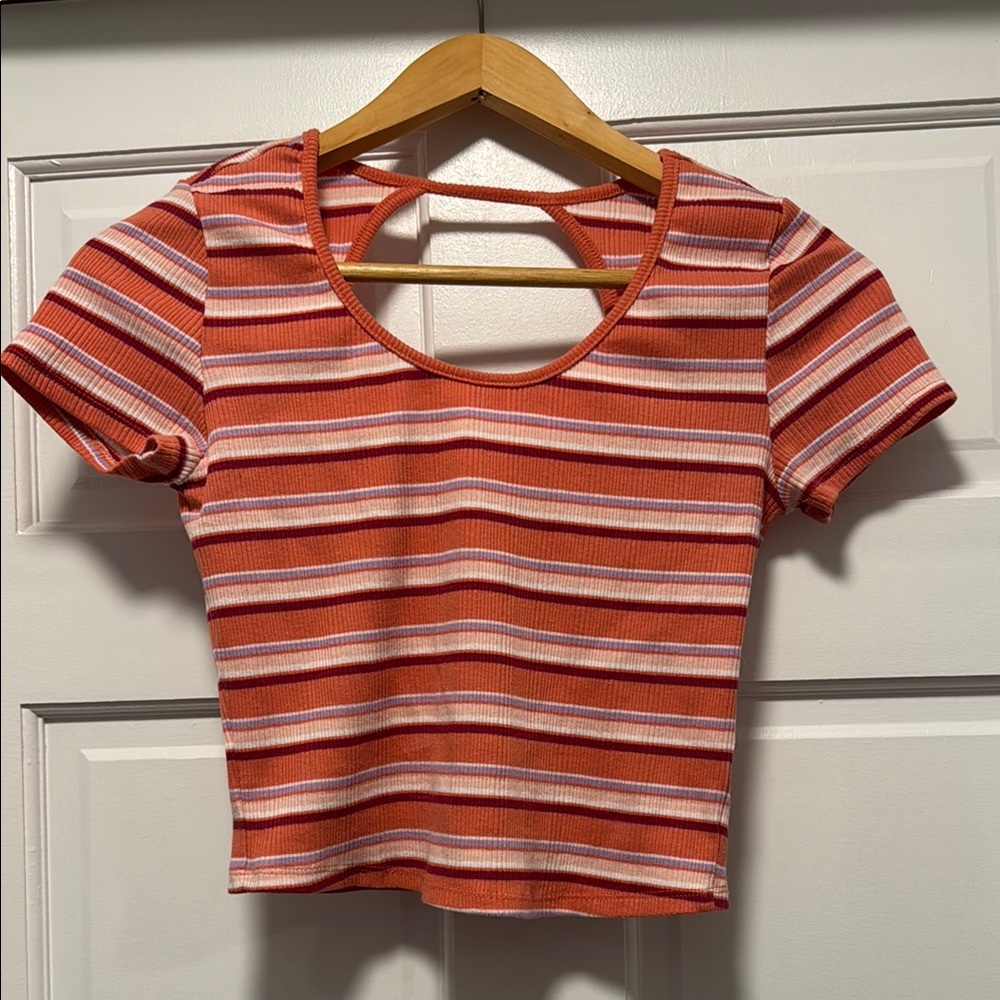 Striped Orange Short Sleeve Crop Top